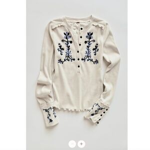 NWT Free People Fleur Embroidered Cuff Henley